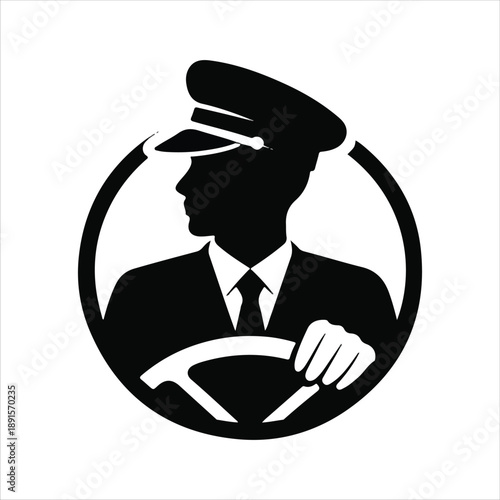 Bus driver vector art logo design black and white