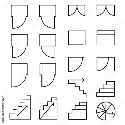 Architectural Floor Plan Elements Set – Doors, Stairs & Construction Symbols