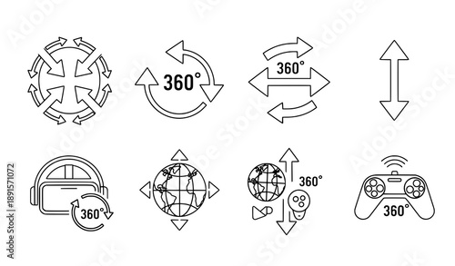 Virtual Reality 360 Degree Interface Icons Vector Set