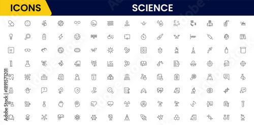 Science and research line icons collection. Big UI icon set in a flat design. Thin outline icons pack. Vector illustration