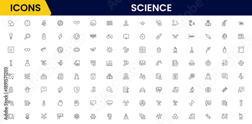 Science and research line icons collection. Big UI icon set in a flat design. Thin outline icons pack. Vector illustration