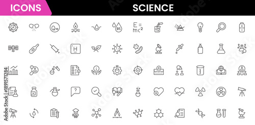 Science and research line icons collection. Big UI icon set in a flat design. Thin outline icons pack. Vector illustration