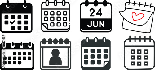 Calendar icon set. Calendar planner icons for app, website, ui. reminder organizer event signs. business plan schedule.