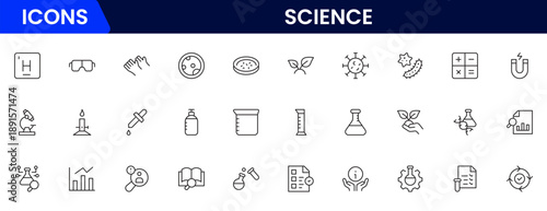 Science and research line icons collection. Big UI icon set in a flat design. Thin outline icons pack. Vector illustration