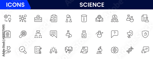 Science and research line icons collection. Big UI icon set in a flat design. Thin outline icons pack. Vector illustration