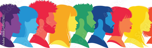Diverse people silhouettes in rainbow colors diversity diversity, people, silhouettes, rainbow colors, multicultural, inclusivity, profiles, heads, faces, colorful, diversity and inclusion, equality, 