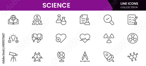 Science and research line icons collection. Big UI icon set in a flat design. Thin outline icons pack. Vector illustration