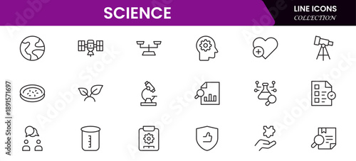 Science and research line icons collection. Big UI icon set in a flat design. Thin outline icons pack. Vector illustration