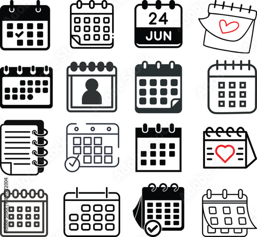Calendar icon set. Calendar planner icons for app, website, ui. reminder organizer event signs. business plan schedule.