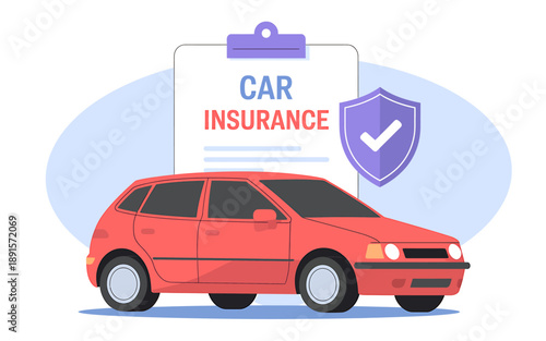 Red Car Insurance Concept Illustration with Clipboard