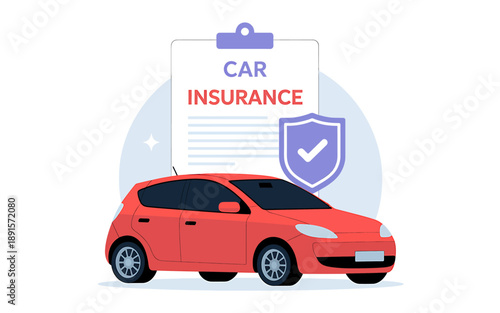 Red Car Insurance Document Illustration Concept