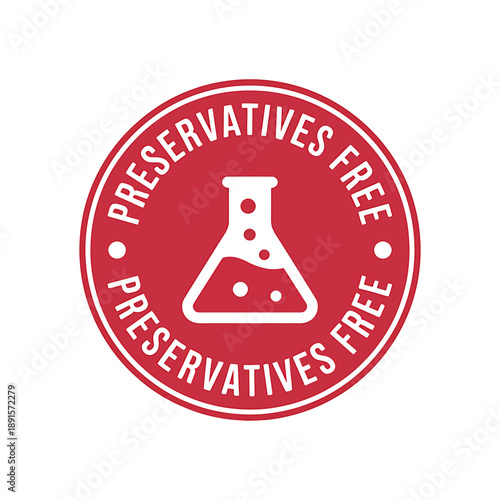 Red Preservatives Free Label with Chemical Flask Symbol