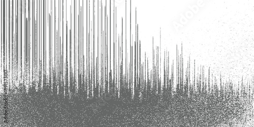 Abstract pattern of vertical grey lines and scattered dots on a white background