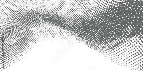 Abstract grey halftone pattern resembling fingerprint swirls and scattered dots on white background texture