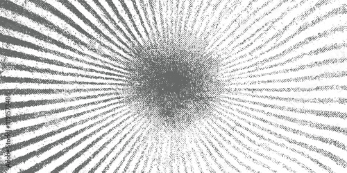 Radial pattern of gray lines and dots emanating from a dark center against a white background