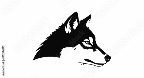 Black and white husky dog head profile illustration.