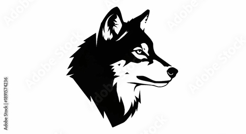 Black and white wolf head profile illustration.