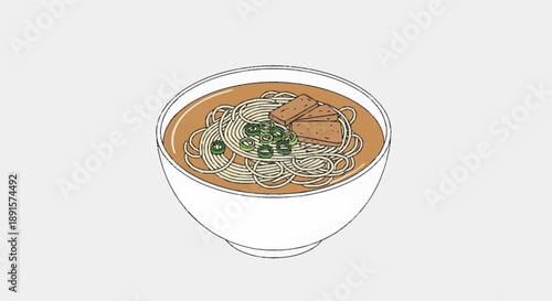 Bowl of delicious ramen noodles with broth and toppings.