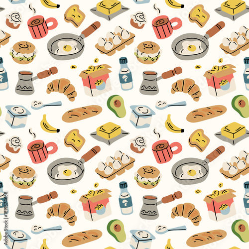 Cozy breakfast seamless pattern