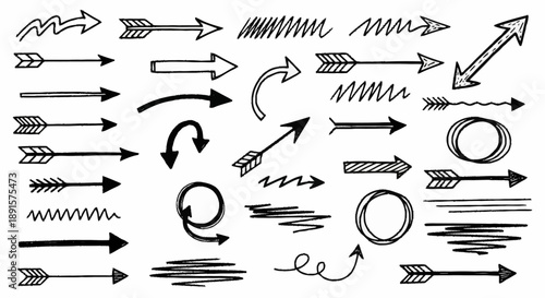 Collection of hand drawn arrows and scribbles in various styles.