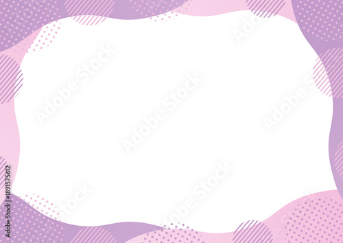 ドットやストライプの丸い幾何学模様と波の水彩風のフレーム_紫
