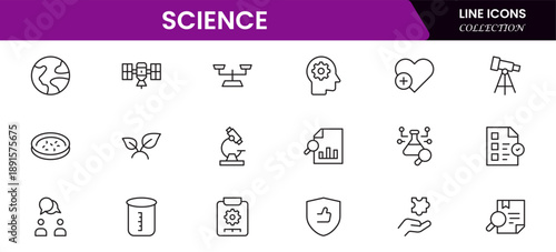 Science and research line icons collection. Big UI icon set in a flat design. Thin outline icons pack. Vector illustration