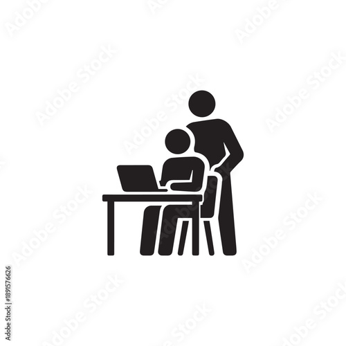 Man Mentoring Woman Working on Laptop Computer Business Meeting Office Concept.