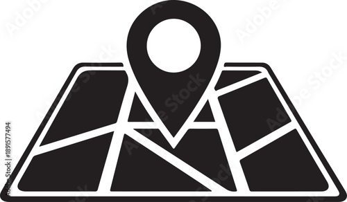 Map navigation pin icon with geometric shapes and location marker