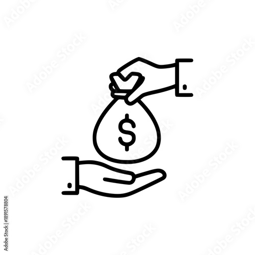 Hands exchanging money bag with dollar sign for financial transactions
