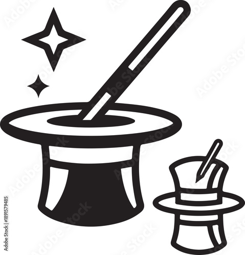 Magician s hat and wand with magic stars