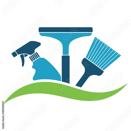 Flat design cleaning tools set