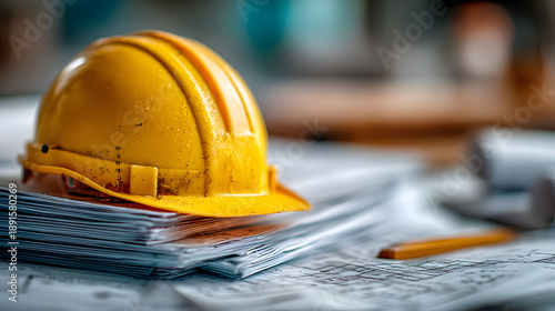 Wallpaper Mural Yellow hard hat stack construction documents, safety compliance, engineering paperwork, building regulations, site management, contractor audits, permit approvals, occupational safety, risk control Torontodigital.ca