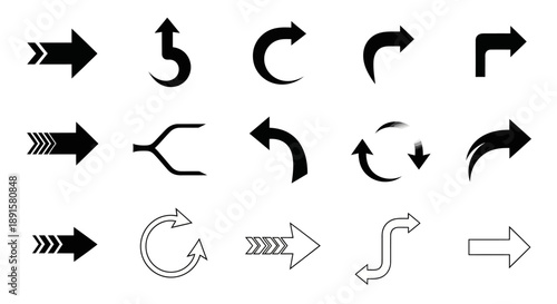 Collection of various black arrow symbols indicating different directions