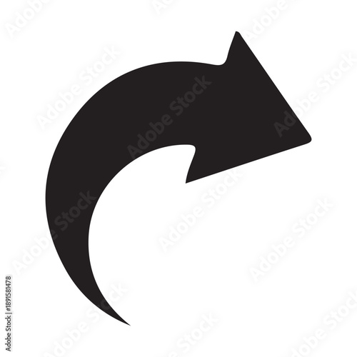Curved black arrow icon pointing right with sharp arrowhead for sharing
