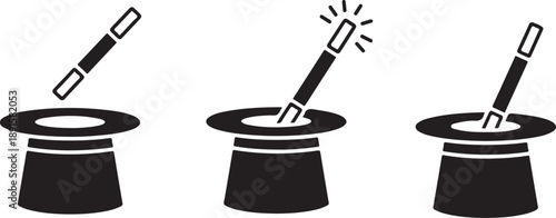 Three magic tricks with a wand appearing from a top hat