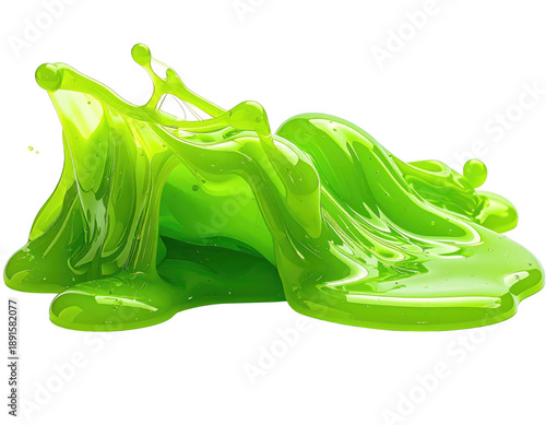 Vibrant green slime splashing and flowing with glossy texture and bubbles