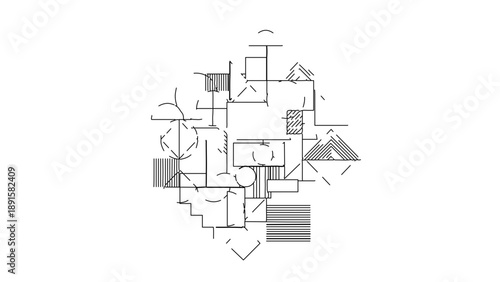 A detailed vector floor plan illustration showcasing a complex building layout with various rooms and corridors