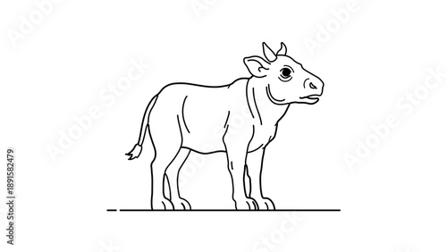 A minimalist line art illustration of a cow standing in a simple design