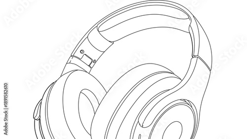 A minimalist line art illustration of a pair of sleek headphones on a white background