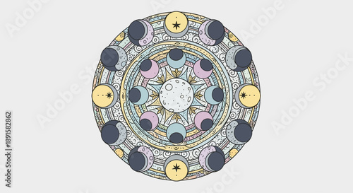 Intricate geometric mandala design with circular and symmetrical patterns.