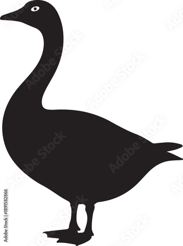 Silhouette of a goose standing on a plain white background