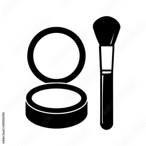 Makeup Compact Powder and Brush Icon Black Cosmetic Beauty Symbol