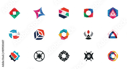 Collection of modern abstract vector logos featuring colorful geometric symbols and minimal shapes. Clean contemporary designs representing technology, innovation, branding, and digital identity.