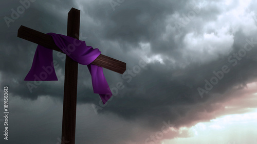 Quaresma. Quarta-Feira de Cinzas. Penitência. Arrependimento. Cruz - Ilustração 3D