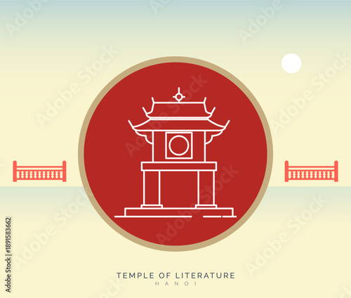 Temple of Literature, Hanoi - dedicated to Confucius - Stock Illustration
