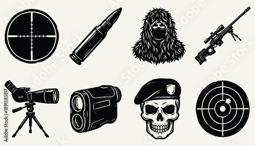 Tactical Sniper Equipment Vector Icon Collection