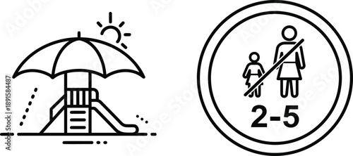 Shaded outdoor playground slide for young children with an age restriction of 2-5 years