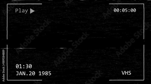 Classic VHS cam recording screen overlay, old camera interface with glitch noise, damaged tape distortion, retro film texture, alpha channel background, 4K video
