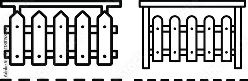 Outline icons illustrating two distinct styles of picket fences for garden and property borders