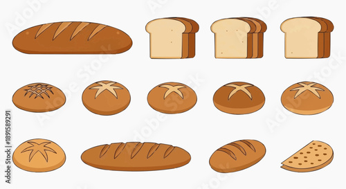 Assorted bread and pastries displayed on a clean surface, viewed from directly above, showcasing various baked goods